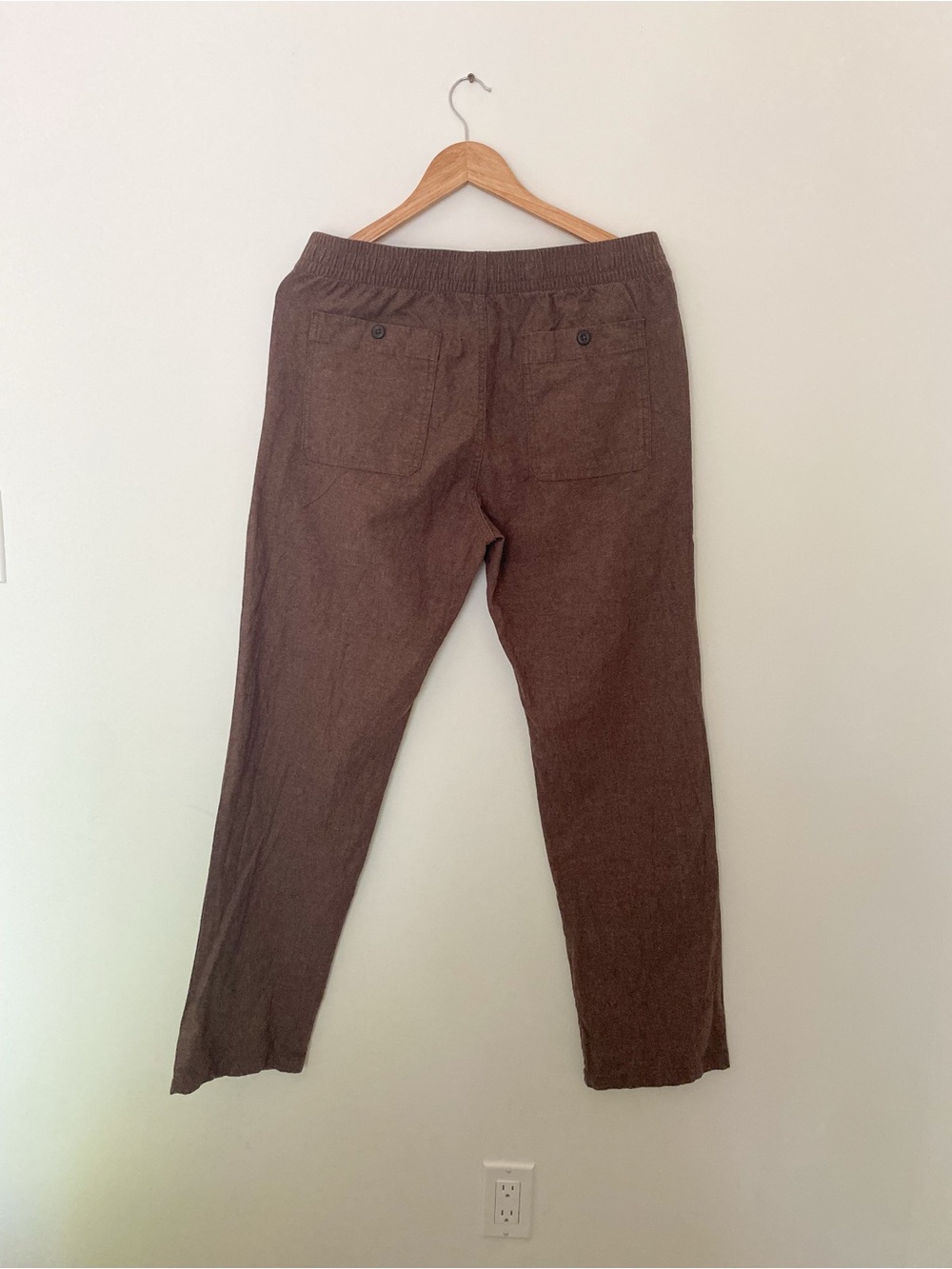 Old Navy 90s Straight Linen Blend Pants Medium | Brown Pull-On Elastic Waist - Picture 3 of 8